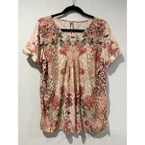 Soft Surroundings Top Womens Medium Floral Animal Print Boho Art to Wear Indie